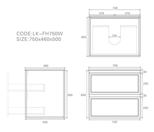 New Hamilton Federation Slim Wall Hung Cabinet Matte Grey LK-FH750NW-MG
