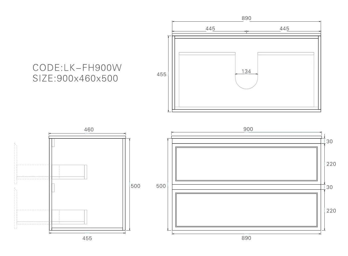 New Hamilton Federation Slim Wall Hung Cabinet Matte Grey LK-FH900NW-MG