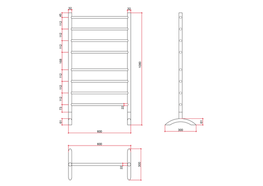 FS66EB Straight Round Free Standing Matt Black Heated Towel Rail