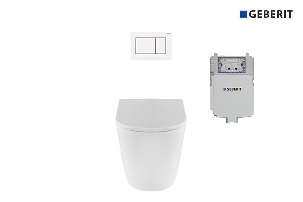 Renee Wall Faced Pan & Geberit In-Wall Cistern & Square Matte White Buttons