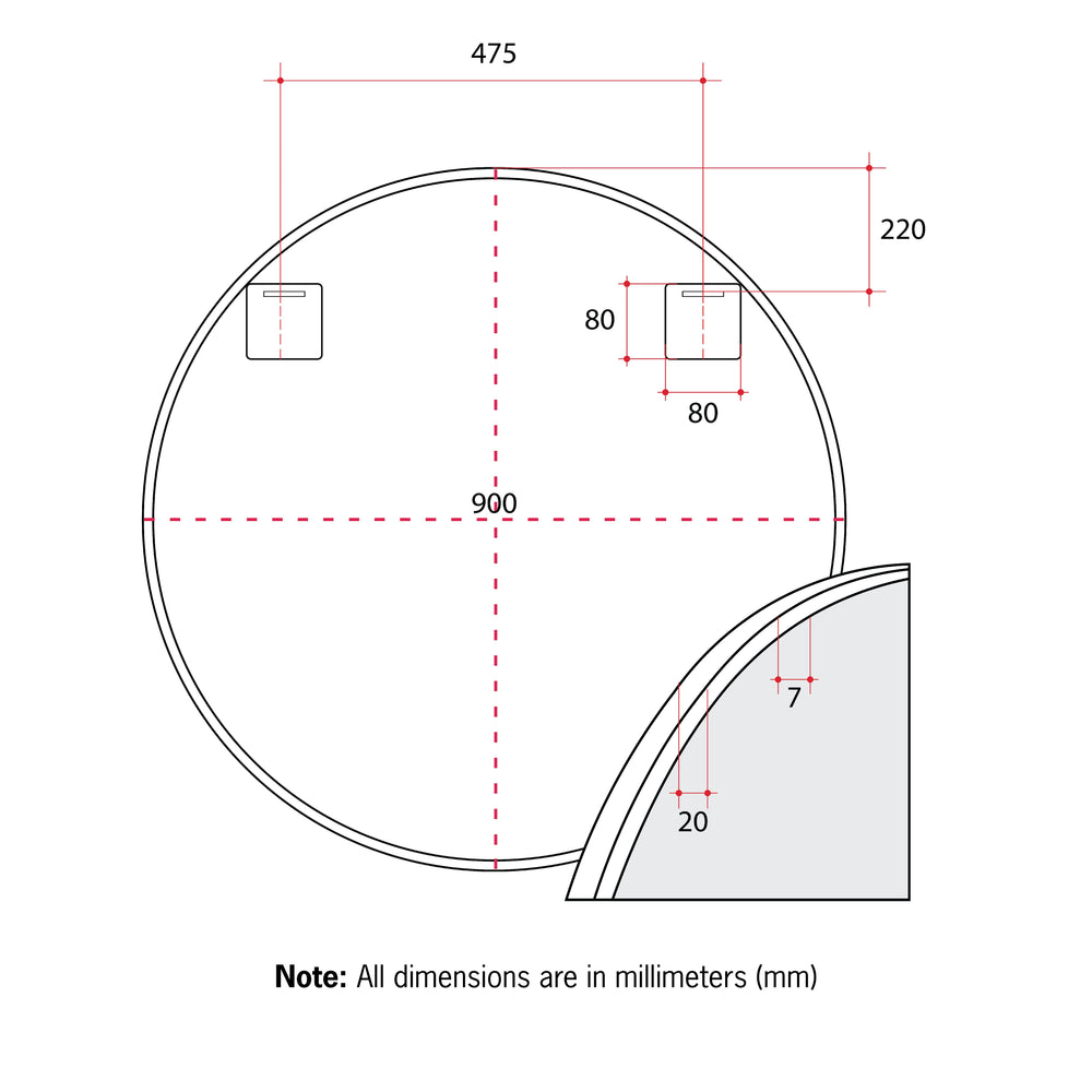 GR9090W Round White Framed Mirror
