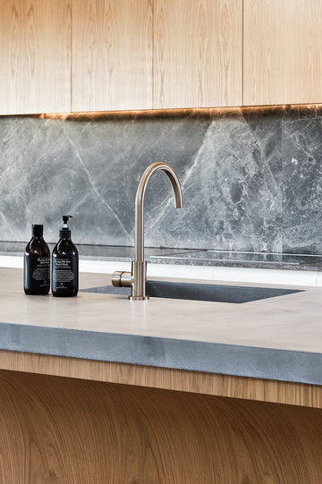 Round Gooseneck Kitchen Mixer Tap With Pinless Handle — Champagne