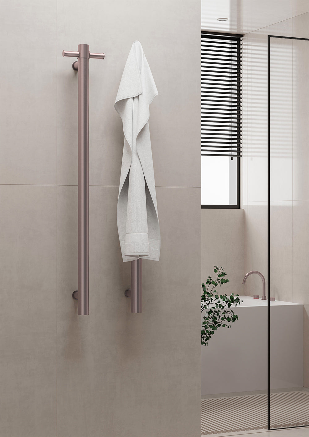 HEATED VERTICAL TOWEL RAIL BRUSHED BRONZE