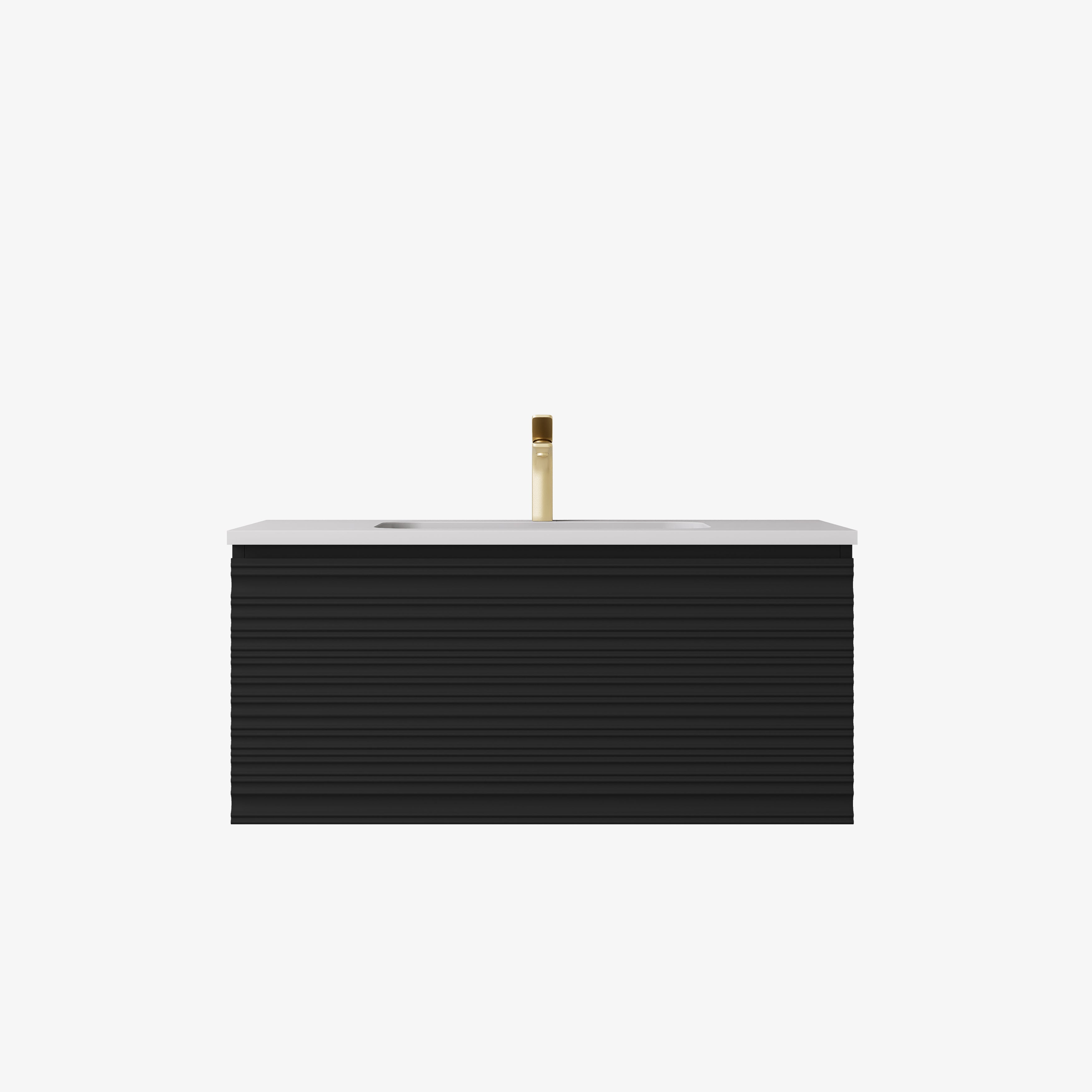Sedona Matte Black Fluted Wall Hung PVC Cabinet LK-MS900W-MB