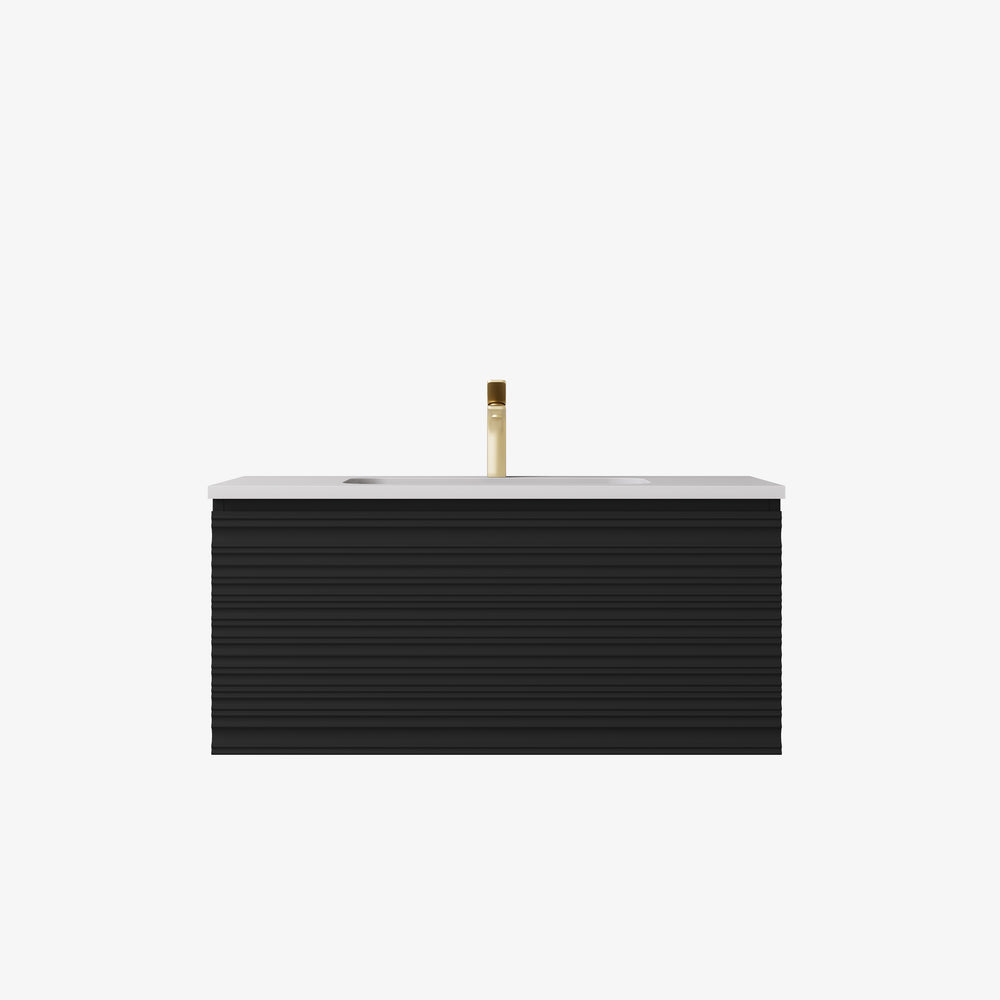 Sedona Matte Black Fluted Wall Hung PVC Cabinet LK-MS750W-MB