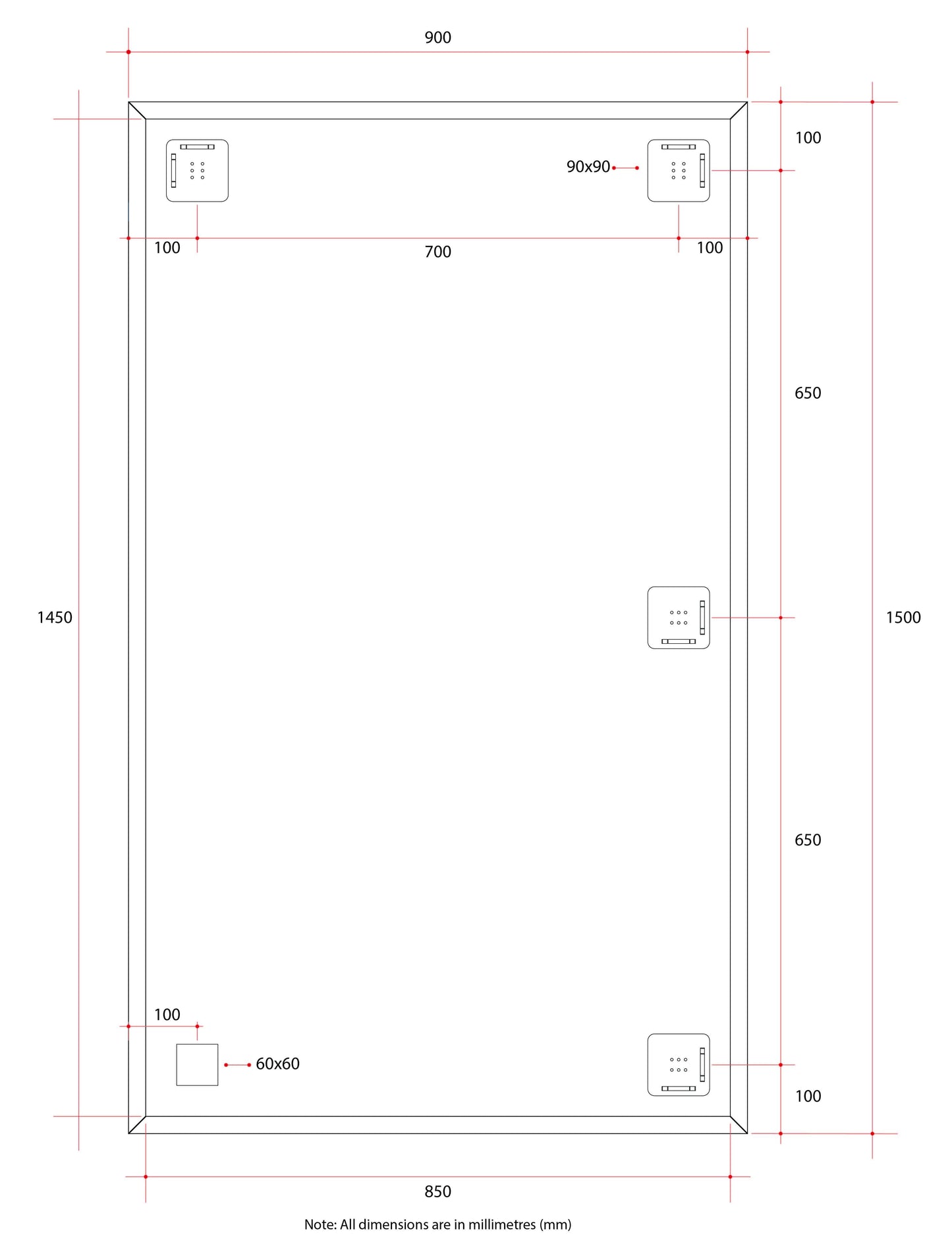 JS1590HND Rectangle Polished Edge Mirror with Demister