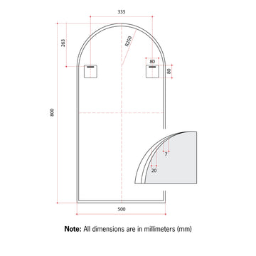 JC5080WD Arch White Framed Mirror Including Demister