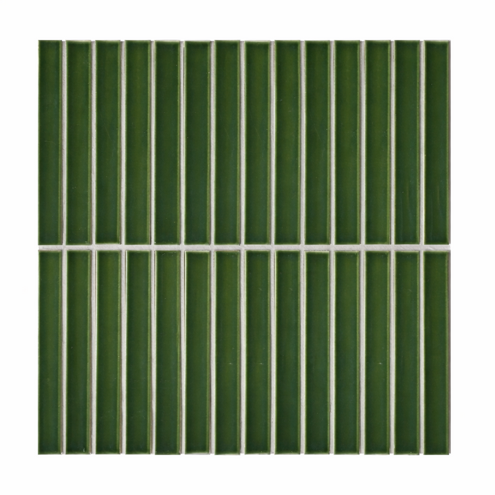Kyoto Basil Japanese Look Kit Kat Mosaic Tile — Green, Ceramic, Rectangle, Kit Kat & Finger