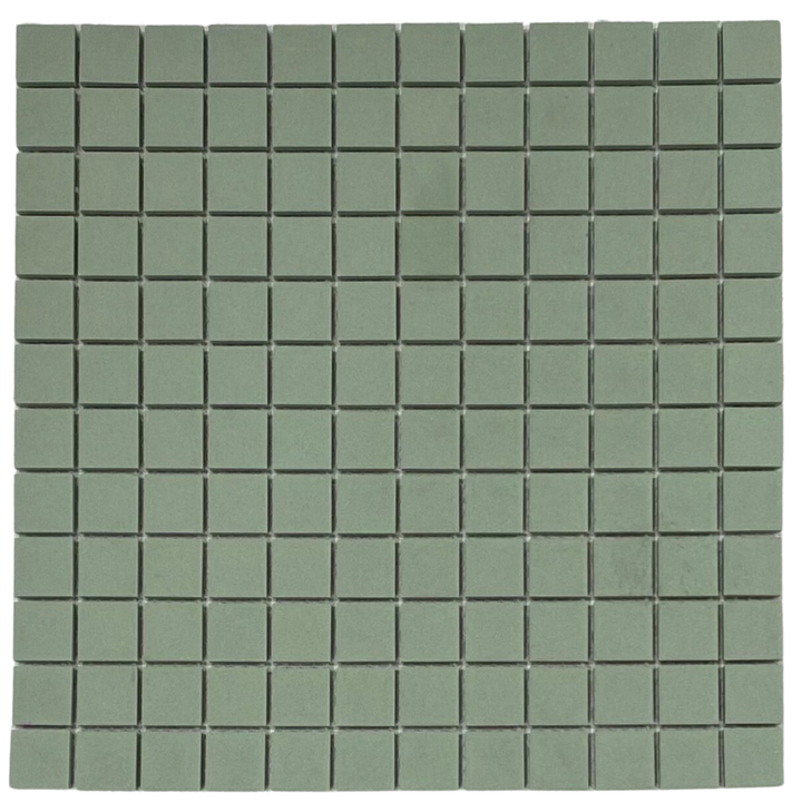 Kyoto Green Unglazed Japanese Look Square Mosaic Tile — Speckle Green, Ceramic