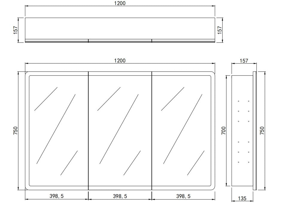 Avola PVC LED Mirror Matte White Cabinet With LED Lights Lk-almc1200mw-3lights