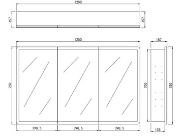 Avola PVC LED Mirror Matte White Cabinet With LED Lights Lk-almc1200mw-3lights