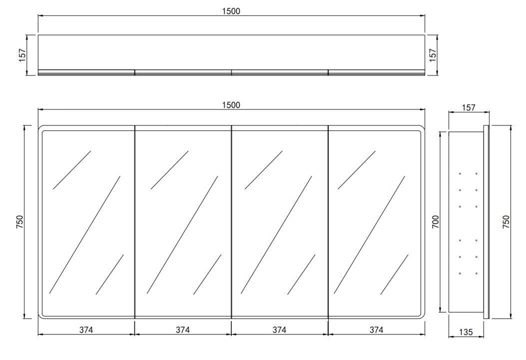 Avola PVC LED Mirror Matte White Cabinet With LED Lights Lk-almc1500mw-3lights