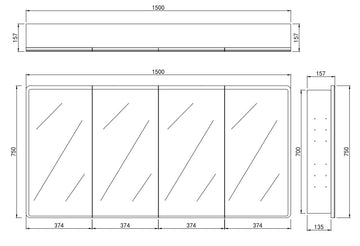 Avola PVC LED Mirror Matte White Cabinet With LED Lights Lk-almc1500mw-3lights