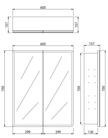 Avola PVC LED Mirror Matte White Cabinet With LED Lights Lk-almc600mw-3lights