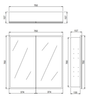 Avola PVC LED Mirror Matte White Cabinet With LED Lights Lk-almc750mw-3lights