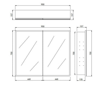 Avola PVC LED Mirror Matte White Cabinet With LED Lights Lk-almc900mw-3lights
