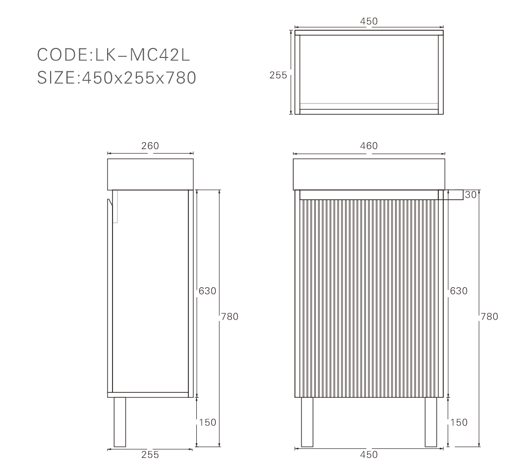Crete Mini Free Standing PVC Cabinet on legs LK-MC42L-MB
