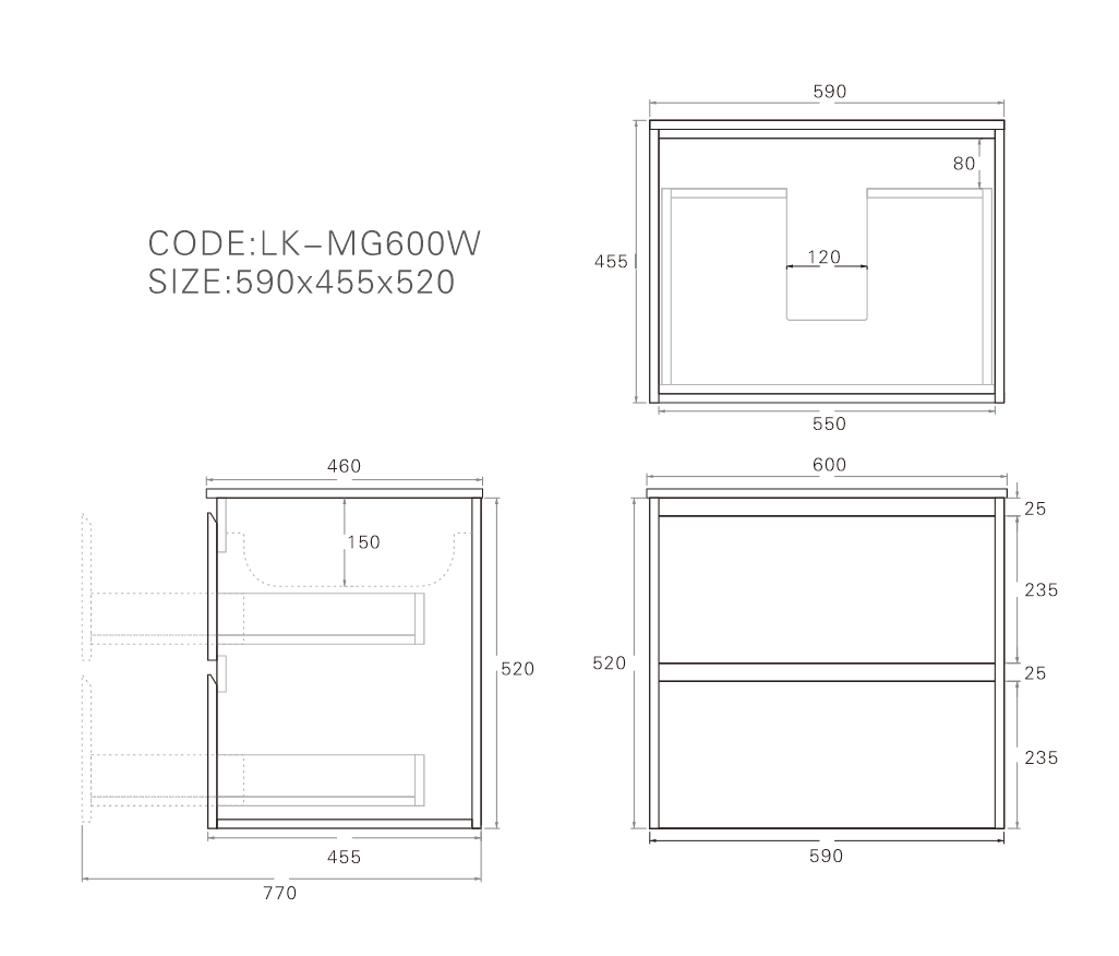 Gladstone Modern Wall Hung Plywood Cabinet LK-MG600W-SO