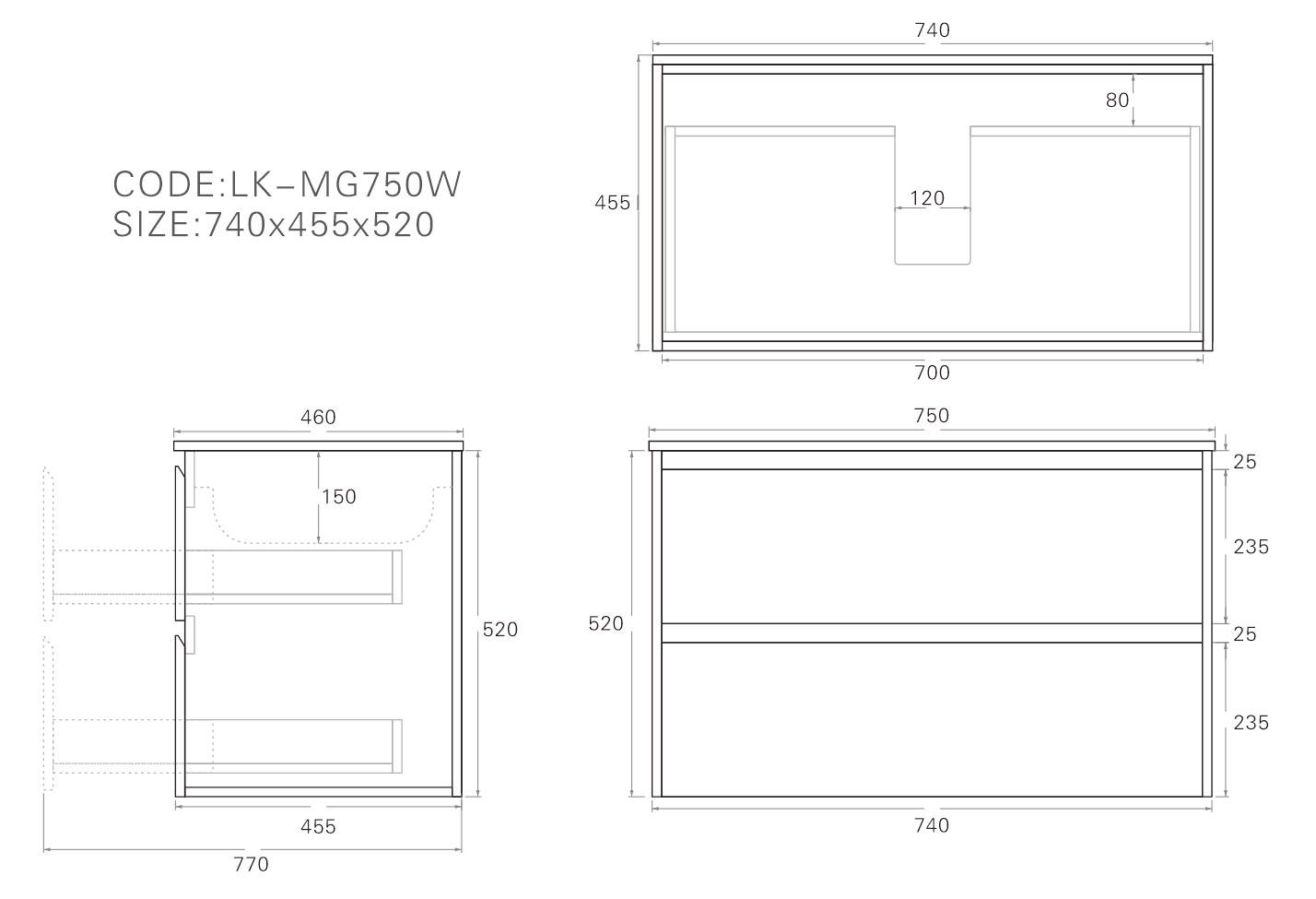 Gladstone Modern Wall Hung Plywood Cabinet LK-MG750W-SO