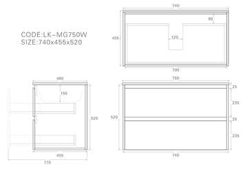 Gladstone Modern Wall Hung Plywood Cabinet LK-MG750W-SO