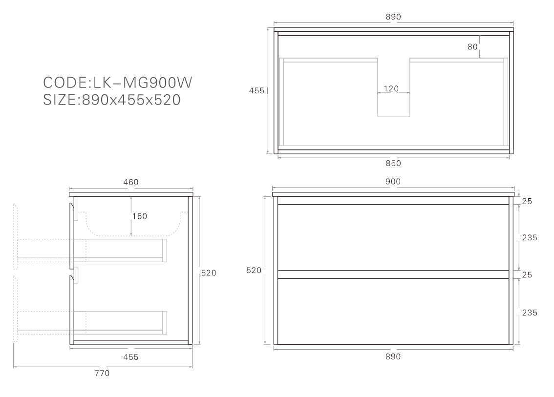 Gladstone Modern Wall Hung Plywood Cabinet LK-MG900W-SO