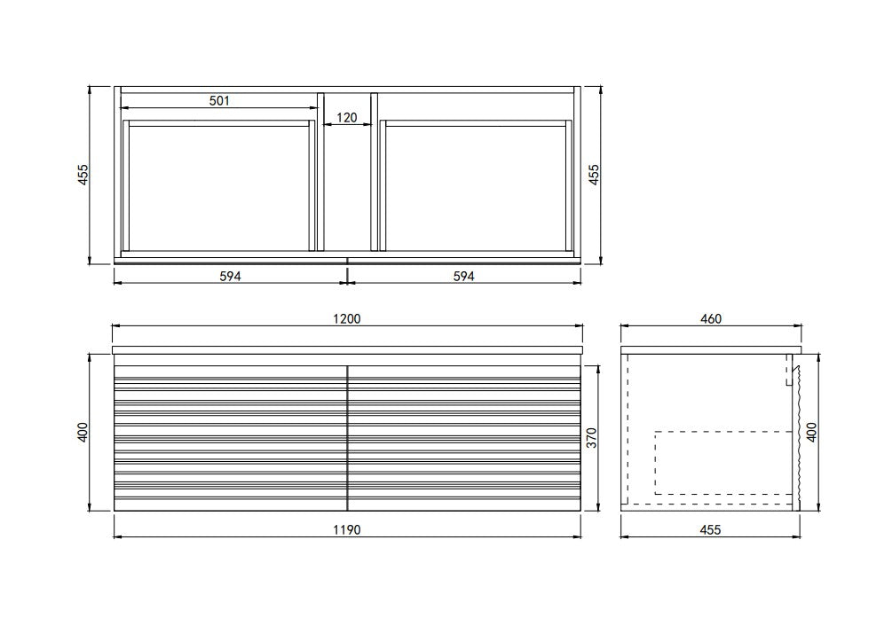 Sedona Matte Black Fluted Wall Hung PVC Cabinet LK-MS1221W-MB