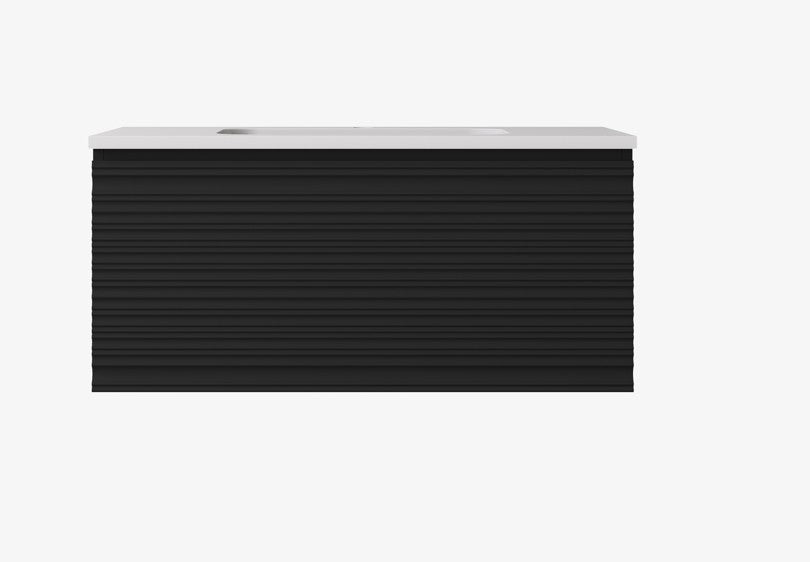 Sedona Matte Black Fluted Wall Hung PVC Cabinet LK-MS900W-MB