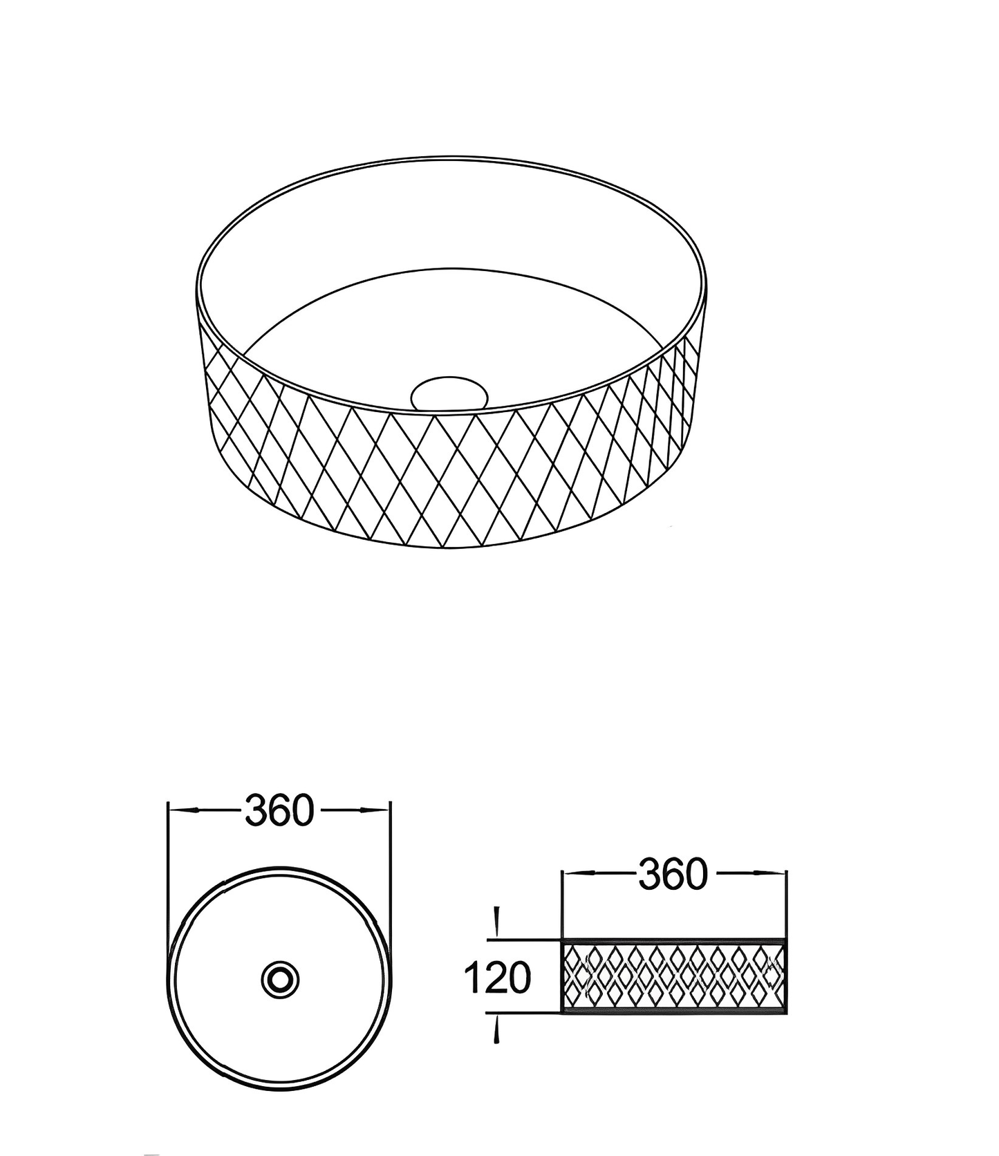 Ollia Diamond Fine Ceramic Above Counter Basin LK-ODA360-MWB