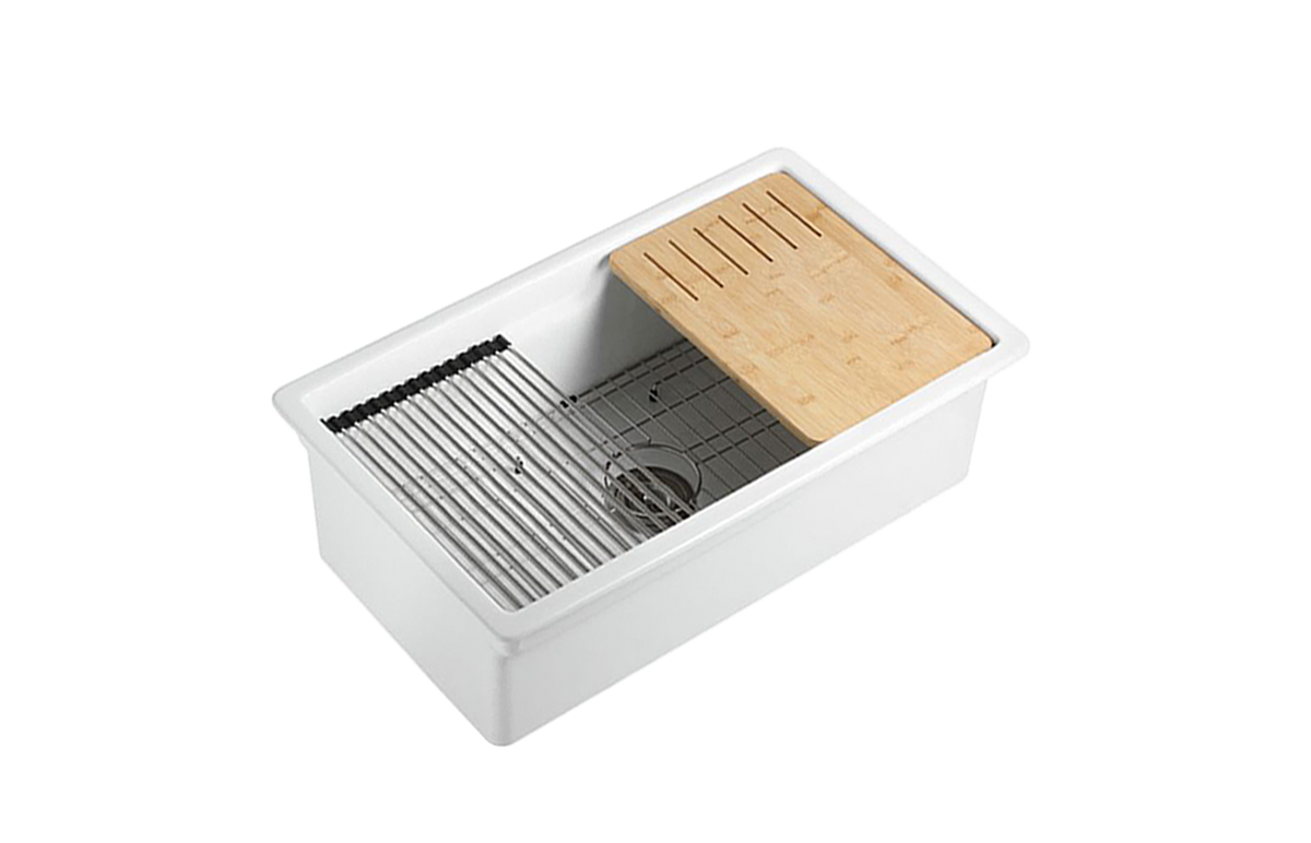Vorona Fireclay Inset/Undermount Sink 813mm LK-S-VFC813 — Matte Black, Fireclay & Ceramic, Kitchen Sinks, Sink Accessories
