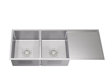 Kliff Hand Made Stainless Steel Double Bowl Sink 1140mm LK-SDK1140 — Chrome & Stainless, Kitchen Sinks