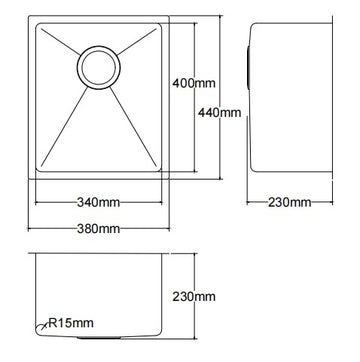 Kliff Hand Made Stainless Steel Sinks LK-SSK34 — Chrome & Stainless
