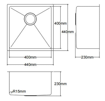 Kliff Hand Made Stainless Steel Sinks LK-SSK40 — Chrome & Stainless