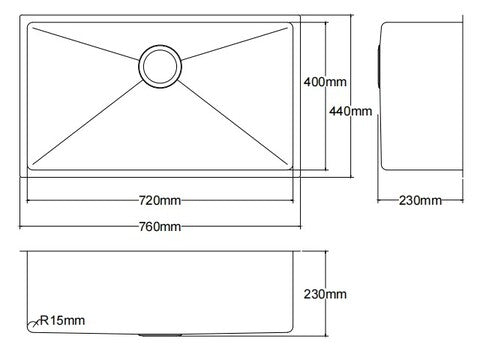 Kliff Hand Made PVD Stainless Steel Sinks 720mm LK-SSK-72
