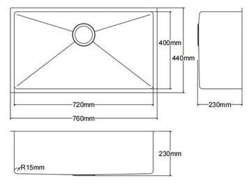 Kliff Hand Made PVD Stainless Steel Sinks 720mm LK-SSK-72 — Chrome & Stainless