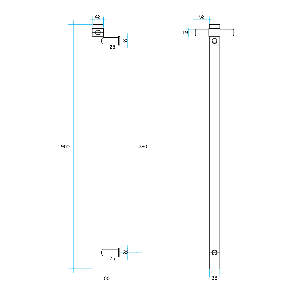 UVS900H Round Polished Non-Heated Vertical Single Towel Rail