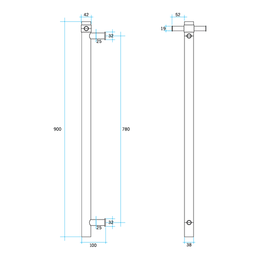 UVS900H Round Polished Non-Heated Vertical Single Towel Rail