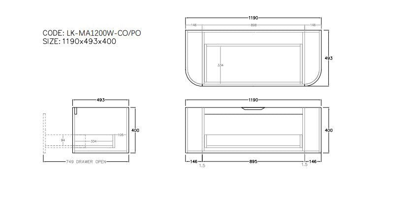 Agena Fluted Wood Grain WH Vanities Prime Oak LK-MA1200W-PO