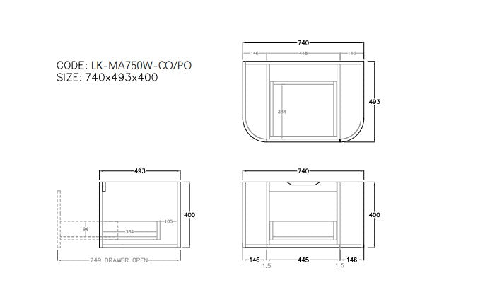 Agena Fluted Wood Grain WH Vanities Coastal Oak LK-MA750W-CO