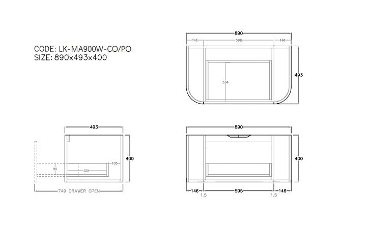 Agena Fluted Wood Grain WH Vanities Prime Oak LK-MA900W-PO