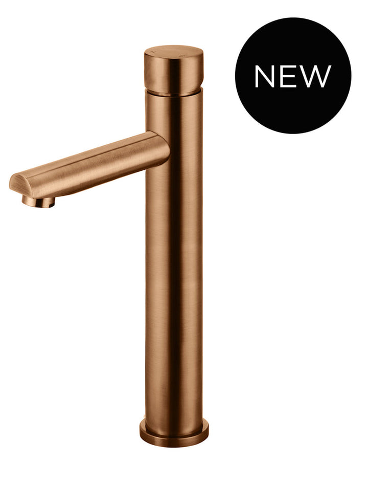 Round Pinless Tall Basin Mixer — PVD Lustre Bronze, Bronze