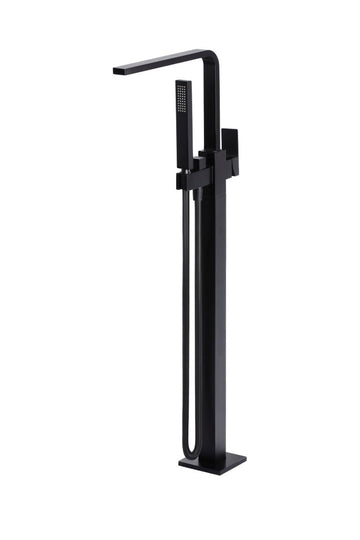 Square Freestanding Bath Spout And Hand Shower — Matte Black, Freestanding Bath Spouts & Mixers
