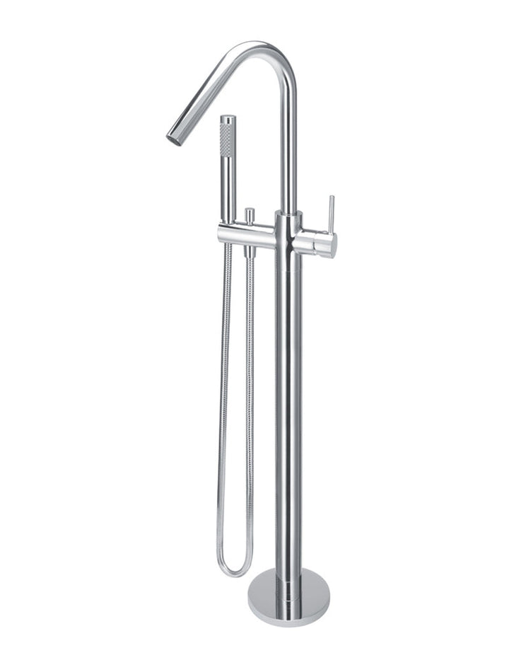 Round Freestanding Bath Spout And Hand Shower — Polished Chrome, Freestanding Bath Spouts & Mixers