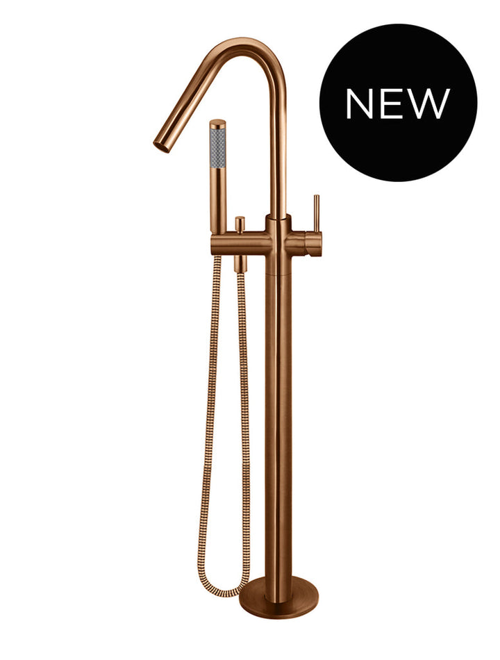 Round Freestanding Bath Spout And Hand Shower — PVD Lustre Bronze, Freestanding Bath Spouts & Mixers