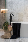 ROUND PINLESS FREESTANDING BATH SPOUT AND HAND SHOWER