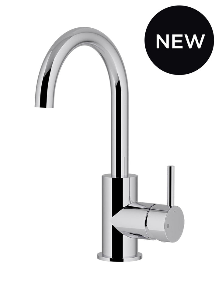 Round Gooseneck Basin Mixer With Cold Start — Polished Chrome