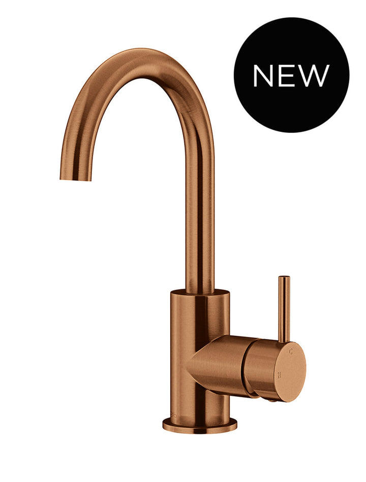 Round Gooseneck Basin Mixer With Cold Start — PVD Lustre Bronze