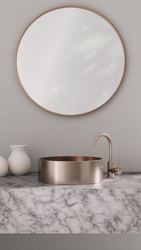 ROUND GOOSENECK BASIN MIXER WITH COLD START