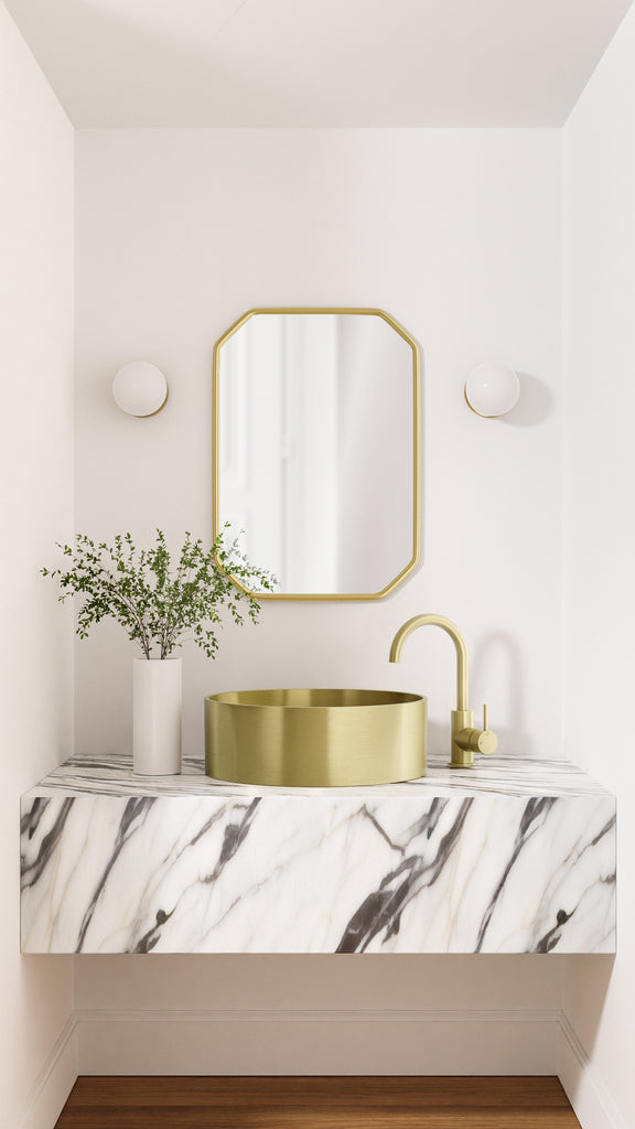 ROUND GOOSENECK BASIN MIXER WITH COLD START