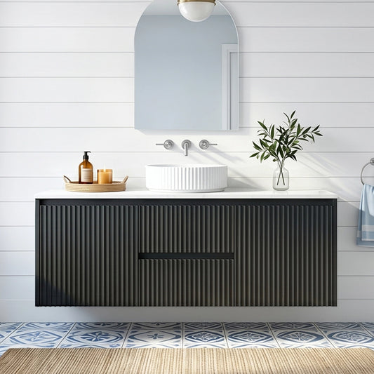 Crete Modern Wall Hung Vanity Matte Black