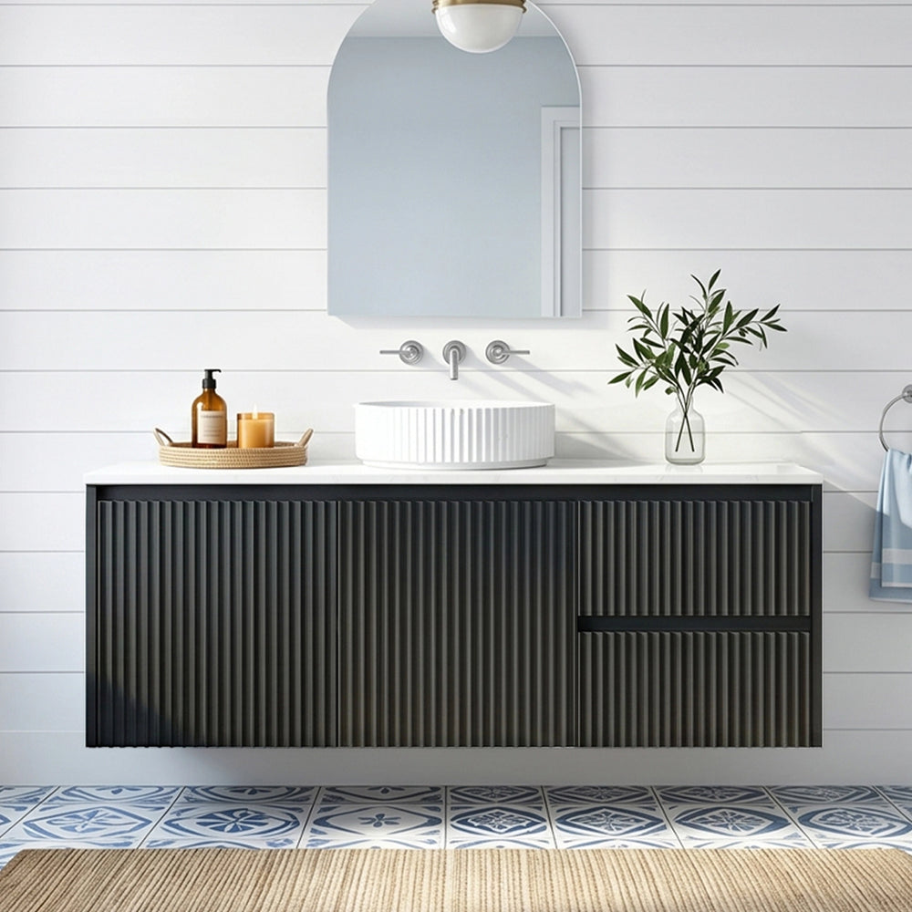 Crete Modern Wall Hung Vanity Matte Black